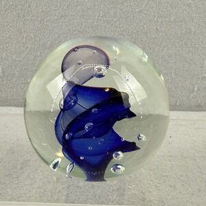 Rollin Karg Signed Studio Art Glass Paperweight Cobalt‎ Swirl Controlled Bubble